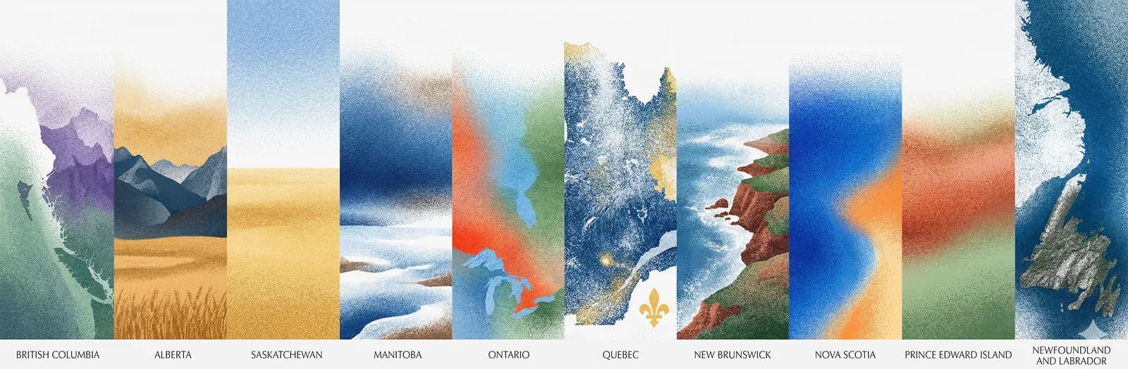 Illustrated panorama of all ten Canadian provinces