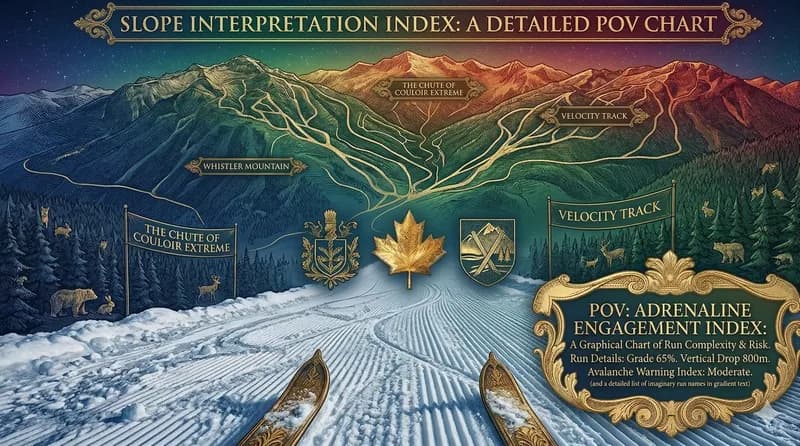 Illustrated Whistler Mountain ski slopes with northern lights