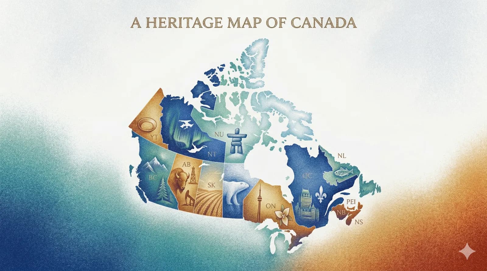 Antique-style heritage map of Canada showing provincial borders