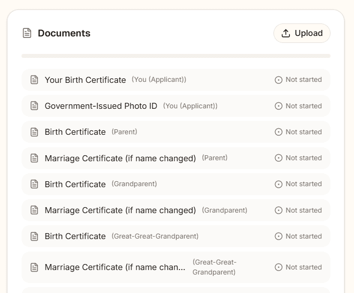 Clear Document Checklist