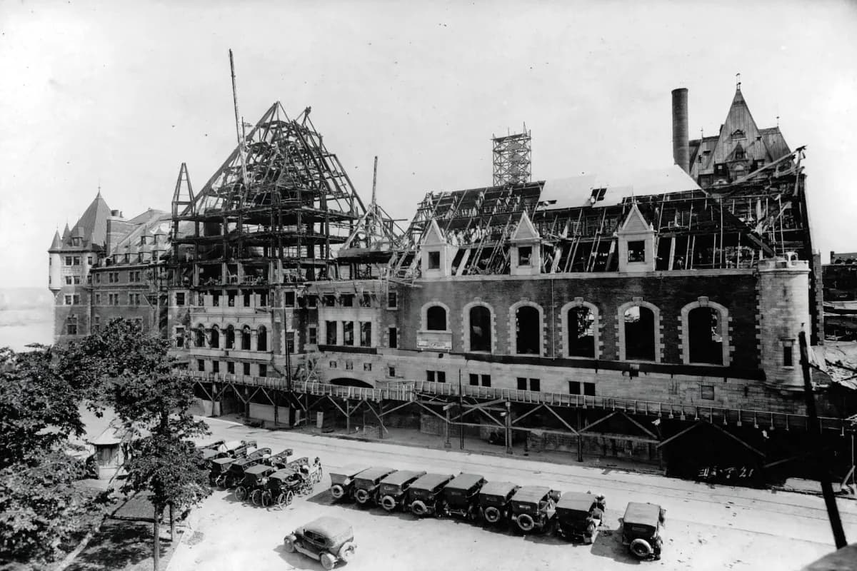 Historic view of Château Frontenac during construction