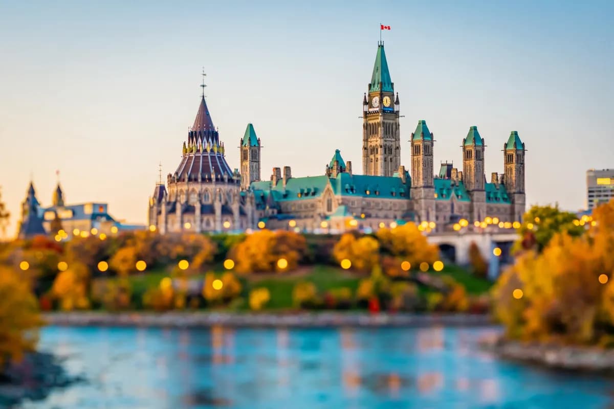 Parliament Hill photographed with a soft bokeh foreground