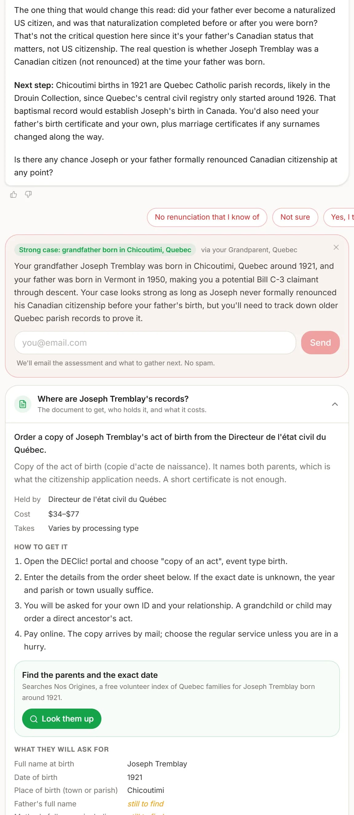 The records plan opened: document, office, fee, steps, and the order sheet with missing fields marked