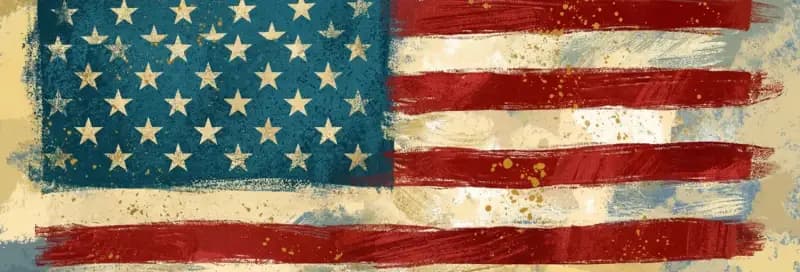 Vintage painted American flag with distressed brushstroke texture