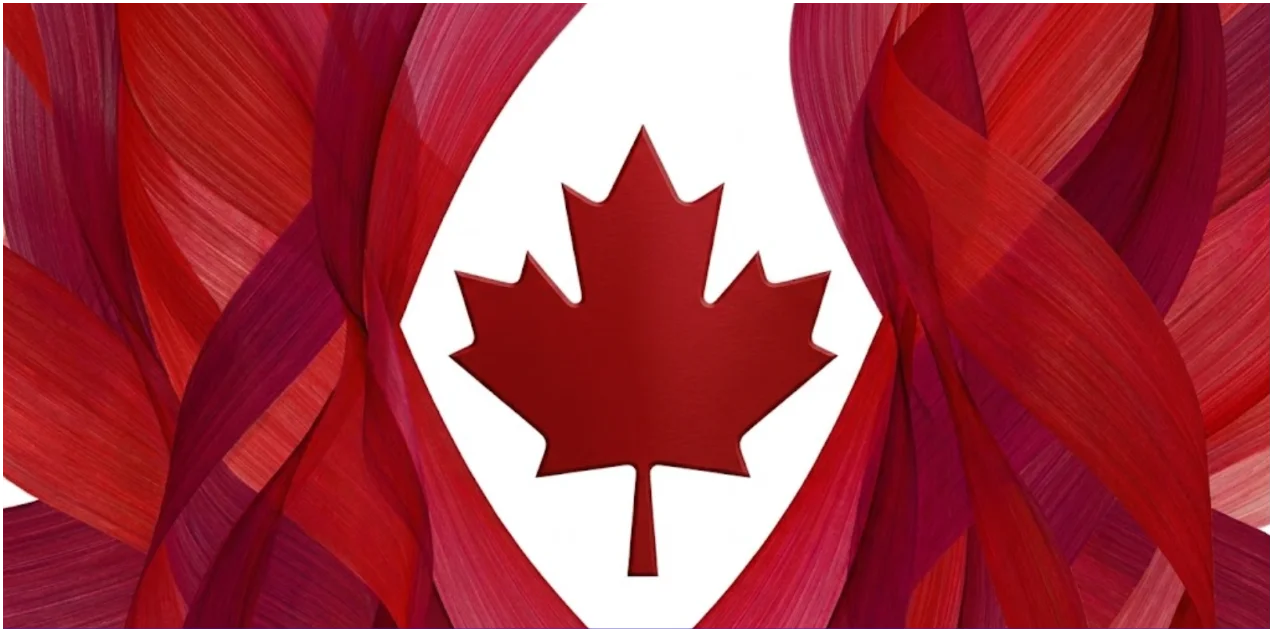 Canadian flag rendered as flowing red and white ribbons