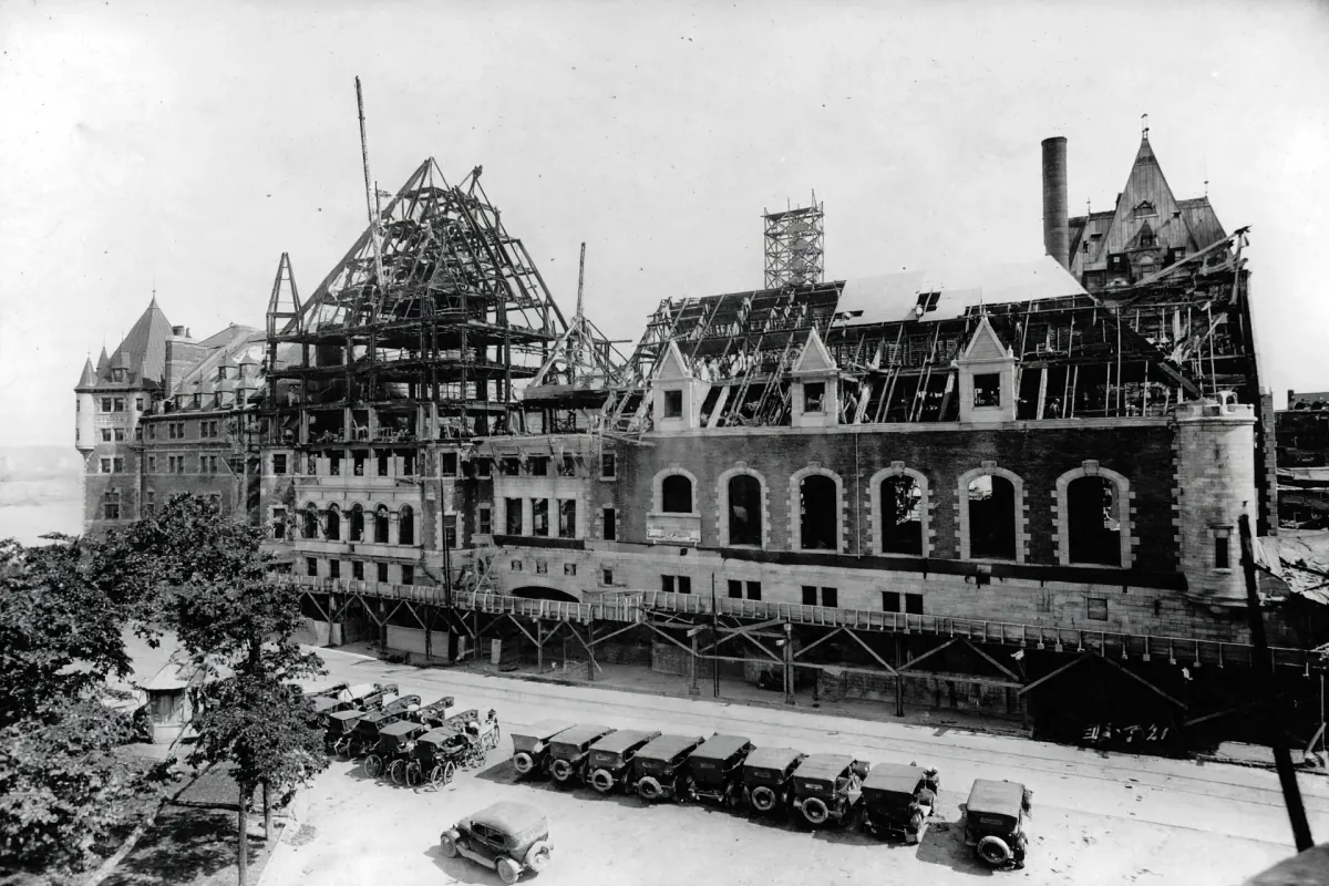 Historic view of Château Frontenac during construction