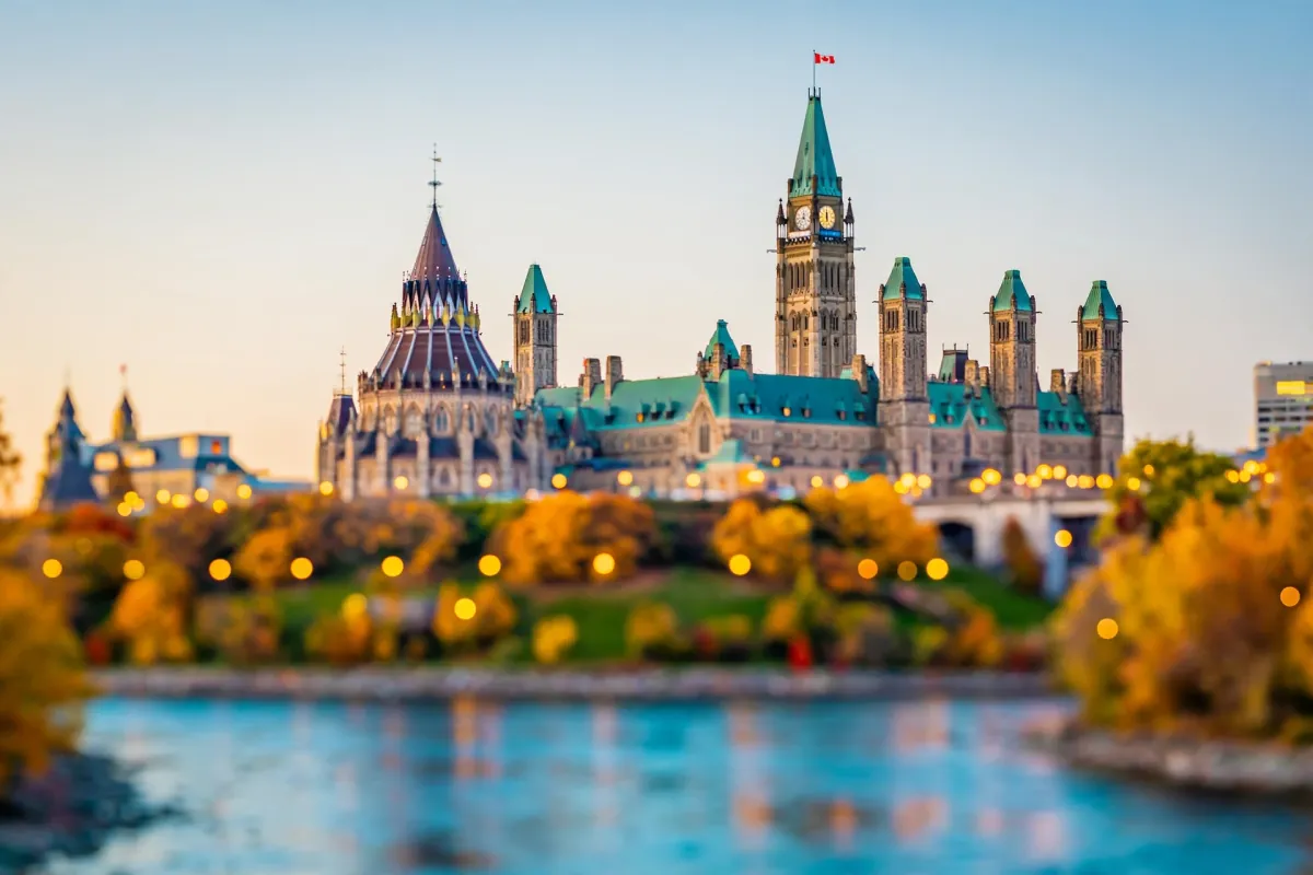 Parliament Hill photographed with a soft bokeh foreground
