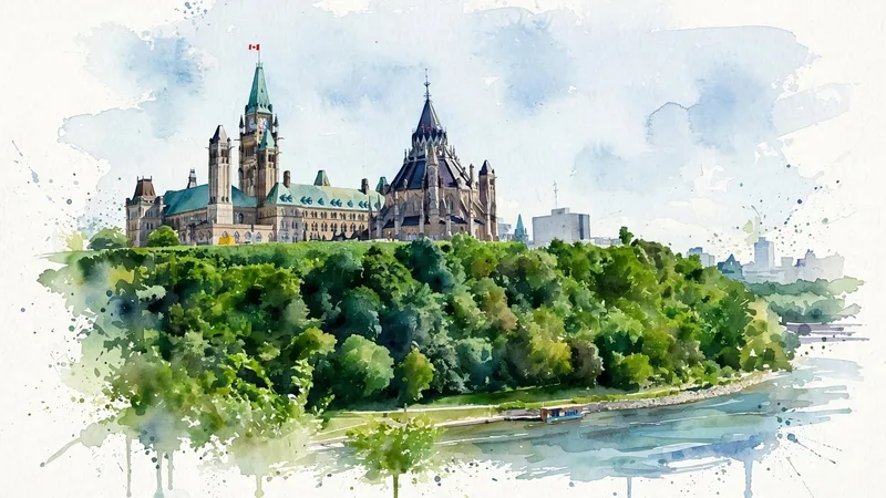 Watercolor illustration of Parliament Hill in Ottawa