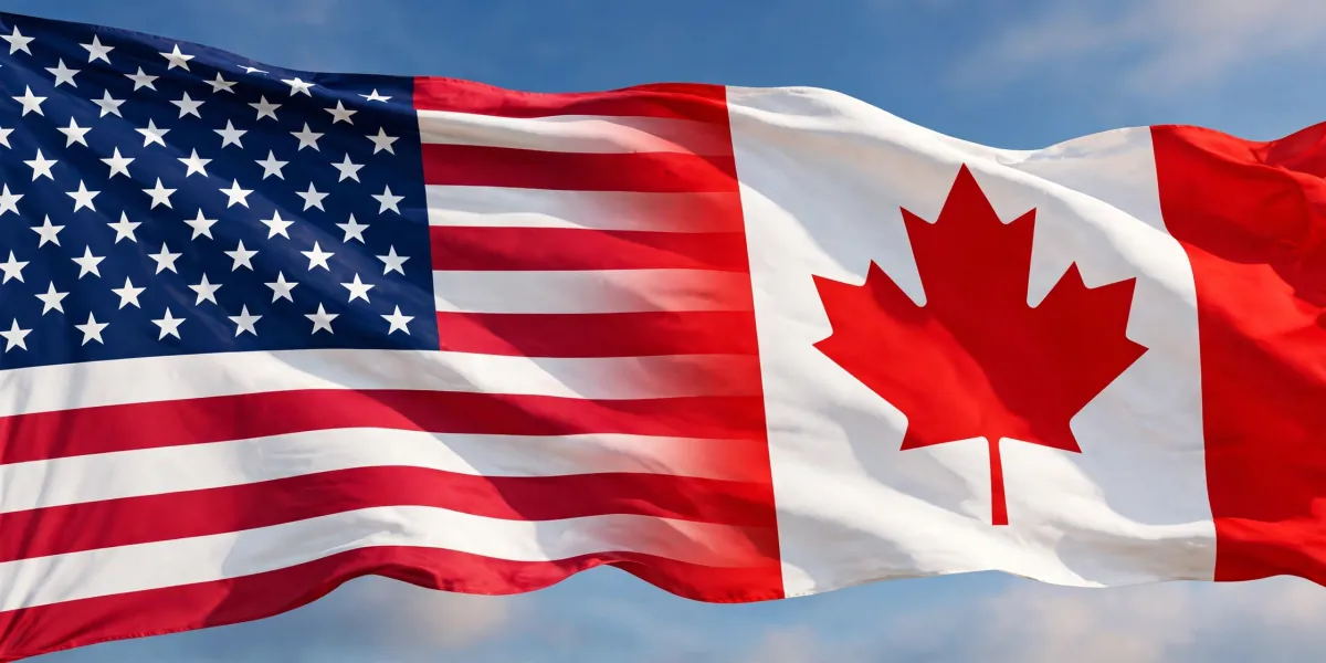 Illustration of a merged US and Canadian flag